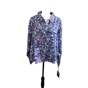 Kathy Ireland 3X Button-Up Blouse | Tri-Color Paisley Print